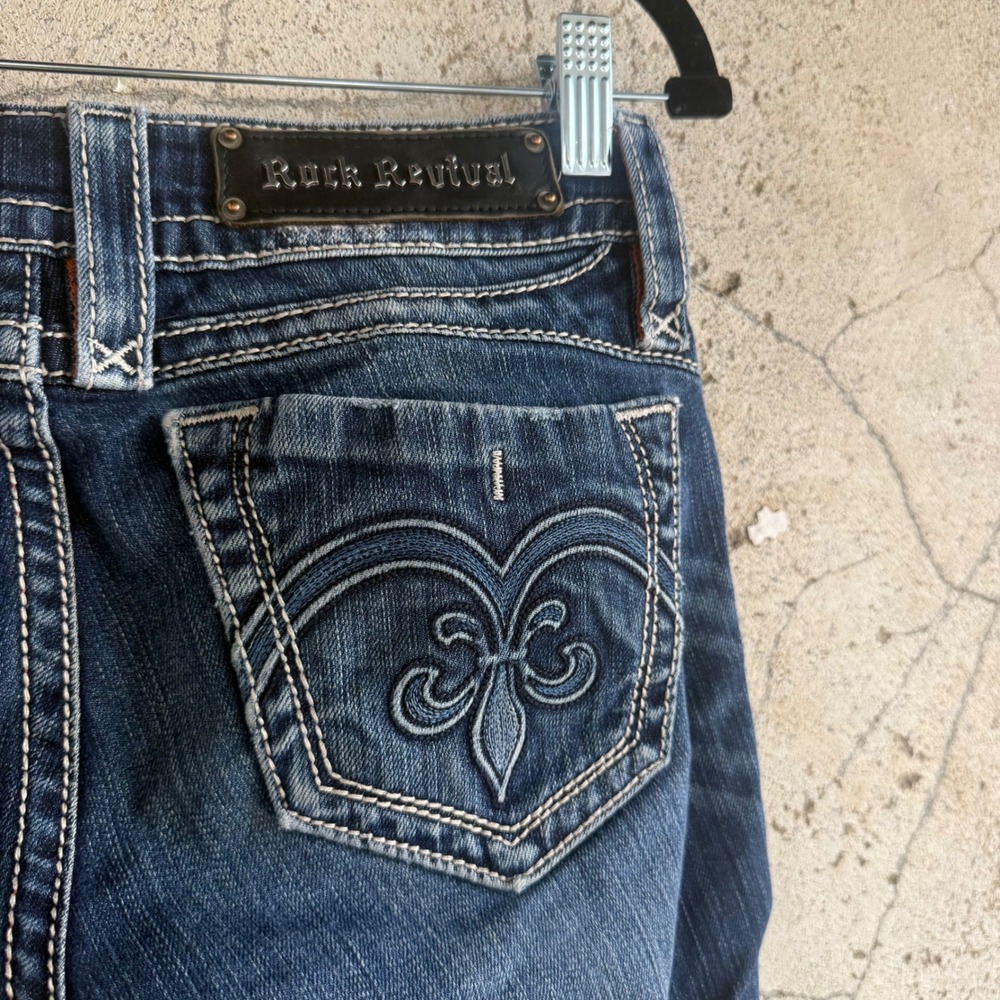 Rock Revival Adele Jeans Straight Leg Women 28 Low Rise Fleur De Lis Denim Pants